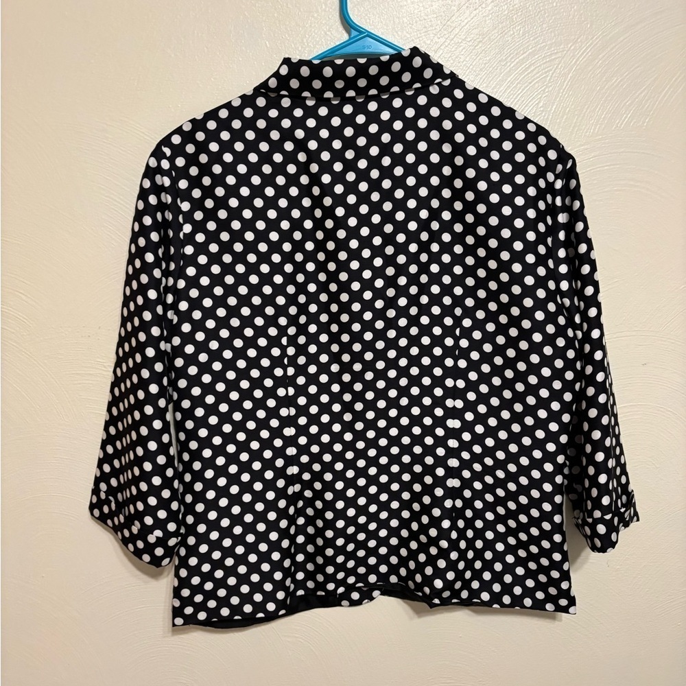 ✨ Carole Little 100% Silk Black White Polka Dot Blouse Medium - Picture 7 of 7